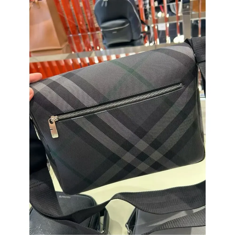 Black Men's Plaid Crossbody Messenger Bag
